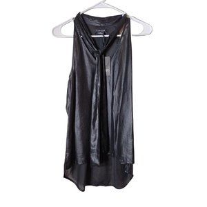 Trouve Top Womens XS Sleeveless Sheer High Low Hem Tie Neck